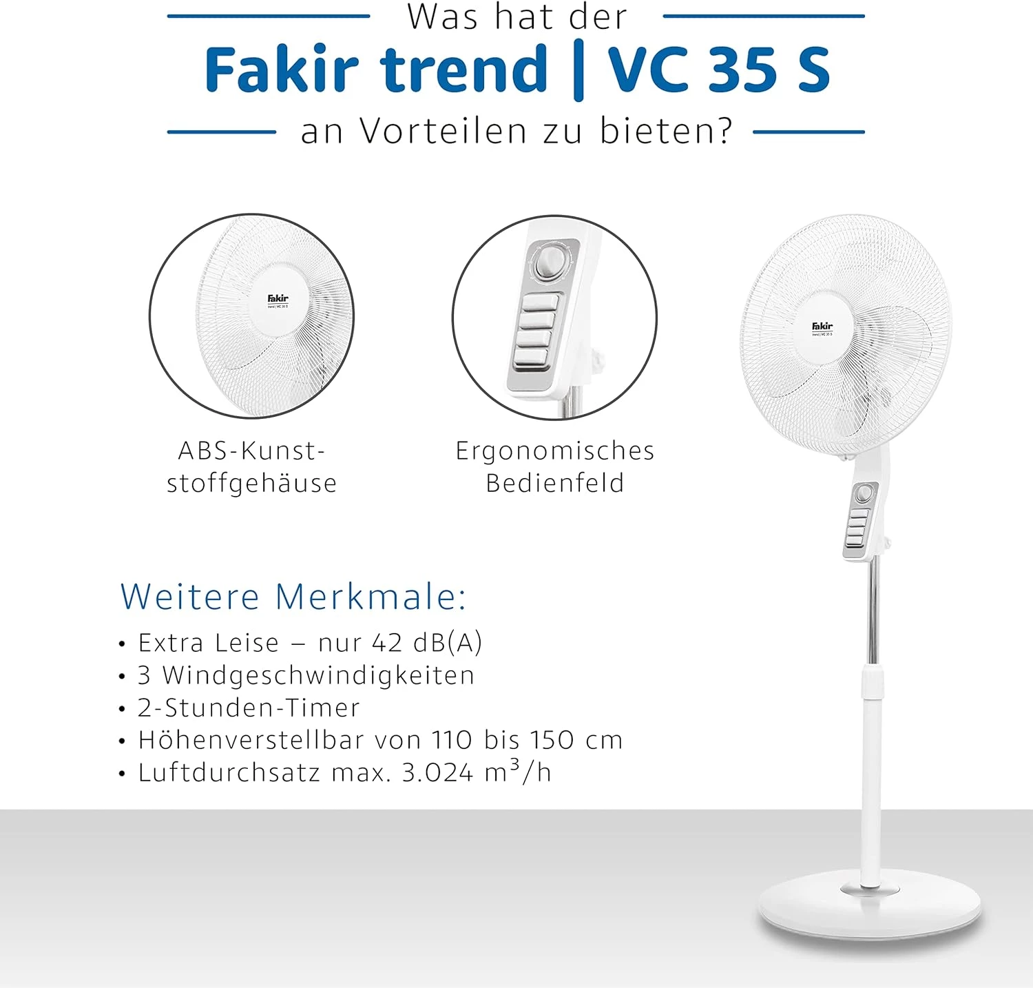 FAKIR Standventilator VC 35 S mit Fernbedienung, weiß, 60 Watt, extra leise