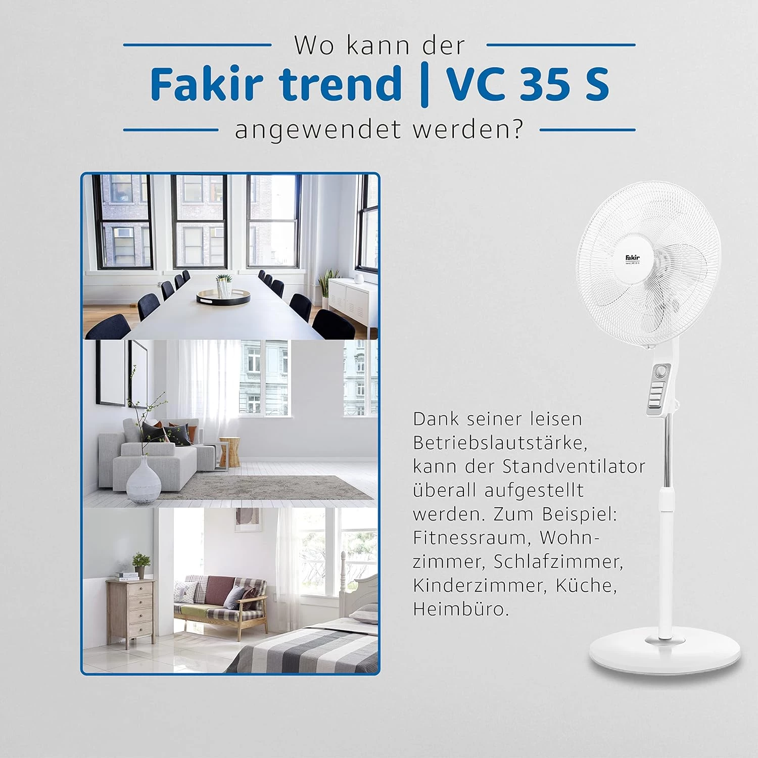 FAKIR Standventilator VC 35 S mit Fernbedienung, weiß, 60 Watt, extra leise